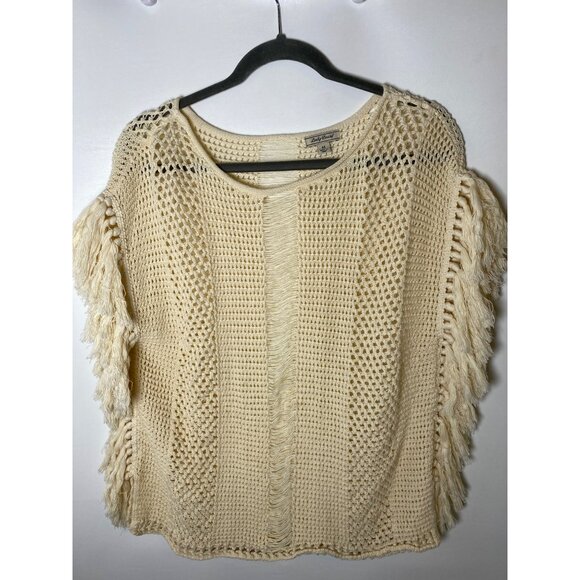 Lucky Brand Women's Poncho Frill Trim Size Medium Cream 100% Cotton - Picture 2 of 5